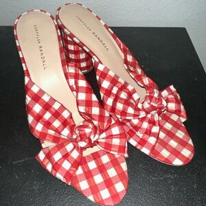 Loeffler Randall Red and White Gingham Knot Mule Heels